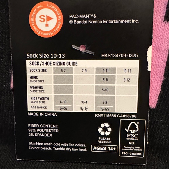 Pac-Man Black and Yellow Crew Socks, NEW - Picture 4 of 4